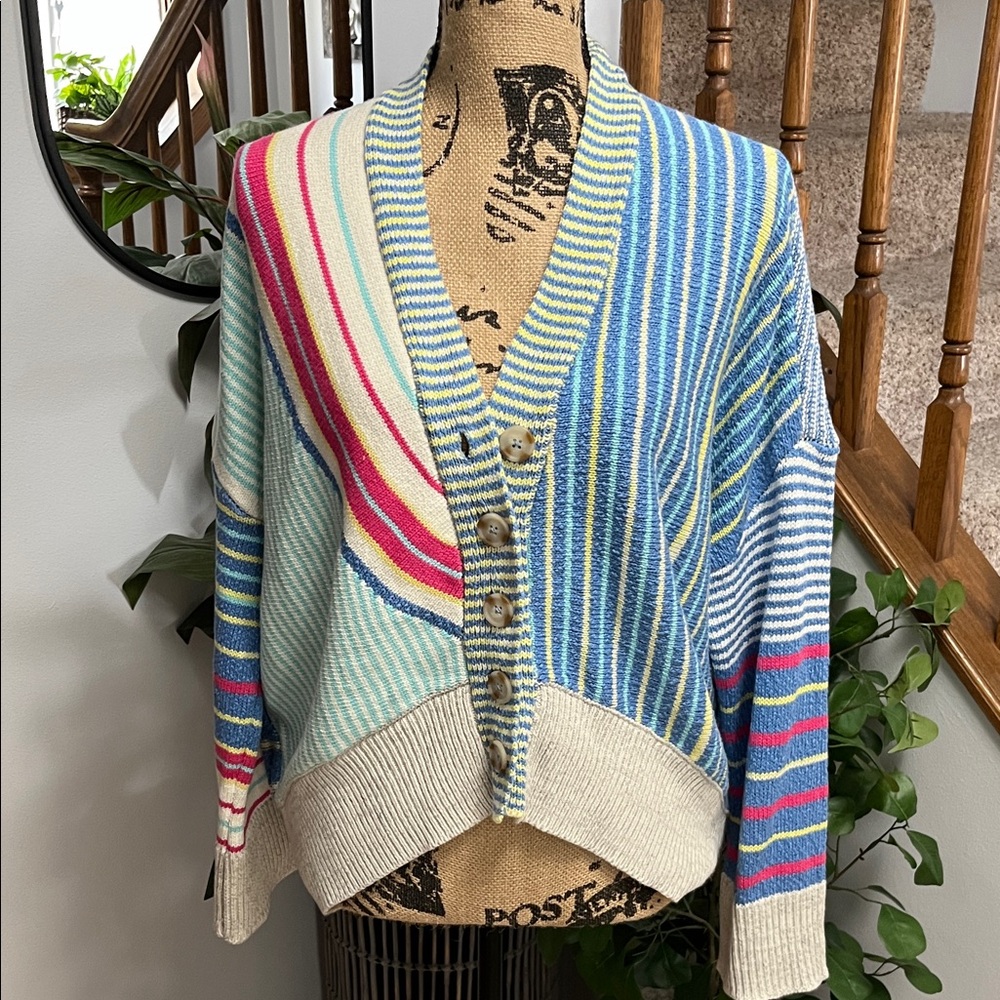 Striped Multi-Color V-Neck Button Sweater Cardigan